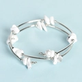 Double-layered white turquoise stone wrap bracelet with silver-tone metal tube spacers - Howlite