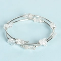 Multi-layer natural crystal wrap bracelet with silver metal tubes and clear quartz stone - White Crystal