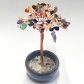 Colorful natural crystal money tree with mixed tumbled stones in a ceramic bowl - Multicolor Crystal Bonsai Style