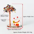Natural crystal fortune tree with white Maneki-neko cat base for home office decor - Lucky Cat Resin Style / Multicolor Crystal