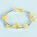Double-layer bracelet with natural yellow crystal chips and silver metal beads - Citrine