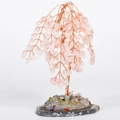 Pink quartz crystal willow tree with copper wire branches and natural stone base - Rose Quartz