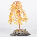 Yellow crystal willow money tree with copper wire on agate base for desk decor - Citrine