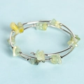 Double-layer silver bracelet with light green raw crystal stones and small metal beads - Prehnite