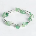 Double-layer handmade bracelet featuring natural green crystal chips on silver wire - Green Aventurine