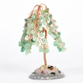 Handmade green crystal willow tree with copper wire and round agate base ornament - Green Aventurine