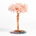 Pink quartz crystal money tree with copper wire and round resin base for office desk decor - Tree with Base / Rose Quartz