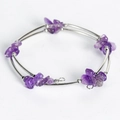 Double-layer handmade bracelet with irregular purple amethyst stones and silver tubes - Purple Crystal