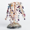Handcrafted multicolor crystal tree with copper wire and round agate base ornament - Colorful Fluorite