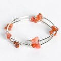 Double-layer handmade wrap bracelet with orange-red natural stone chips and silver beads - Red Agate