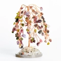 Handmade multi-color crystal tree on a polished agate base with weeping willow style branches - Mixed Tourmaline