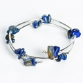 Lapis lazuli blue crystal double-layer wrap bracelet with silver metal bars - Lapis Lazuli