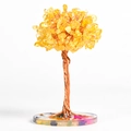 Handmade citrine money tree with copper wire trunk and colorful gemstone resin base - Tree with Base / Citrine