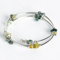 Multi-layer spiral bracelet with silver metal tubes and colorful natural mixed stones - Moss Agate
