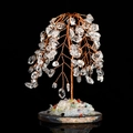 Handmade clear crystal willow tree on agate base with copper wire branches for decor - White Crystal