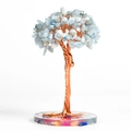 Handmade light blue gemstone crystal tree with copper wire trunk on resin base - Tree with Base / Aquamarine