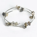 Double-layered silver wire bracelet with natural irregular grey crystal stones - Labradorite