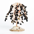 Handmade black obsidian crystal tree with copper wire on a natural stone base - Obsidian