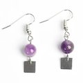 Orecchini di Natale con perle di ametista viola e ciondoli quadrati in metallo argento - Quadrato in Metallo - Argento (Ametista)
