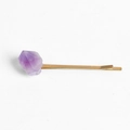 Elegante fermaglio per capelli dorato con una pietra di cristallo ametista viola naturale - Fiore di Ametista Oro
