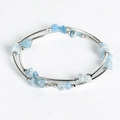 Double-layer handmade silver bracelet with natural light blue aquamarine crystal stones - Aquamarine