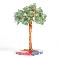 Green crystal money tree with copper wire trunk on colorful stone resin base - Tree with Base / Green Aventurine