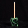 Green natural crystal cube incense burner base with rustic stone textures - Ruby Zoisite