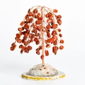 Handcrafted red crystal money tree with copper wire on a natural agate stone base - Red Jasper
