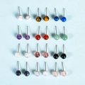 Set di 12 paia di orecchini a perno in cristallo naturale da 6mm in gemme multicolore - Sfera d'Argento / Quarzo rosa