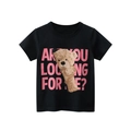 T-shirt nera da bambina a maniche corte con scritta rosa e simpatico orsetto stampato - Nero / 90cm