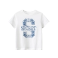 White cotton kids t-shirt with blue vintage American style Secret S letter print - 130 / Off White