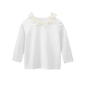 Weißes langärmliges Baumwoll-T-Shirt für Mädchen mit Tüllschleifen am Ausschnitt - 90cm / Cremeweiß (HT365)