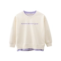 Beige en paars meisjes sweatshirt met laagjeslook en 'Humans are born good' print - 90 / Beige Abrikoos