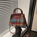 Sac à bandoulière rétro à carreaux avec poignée ronde et sangle réglable pour femme - Rouge