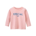Pink long-sleeved cotton T-shirt for girls featuring blue SPECIAL GIRL typography - 90cm / Pink