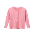 Girl's pink ribbed knit cardigan sweater with round neck and button-front closure - 90 / Pink