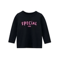 Girls' black long-sleeve T-shirt with pink 'SPECIAL GIRL' letter print on front - 90cm / Black