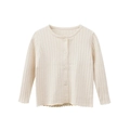 Cream white knitted cardigan for girls with ribbed texture and scallop edges - 90 / Khaki