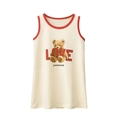 Robe d'été sans manches pour filles couleur crème avec imprimé ours et liseré rouge - 90 / Abricot Beige