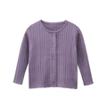 Girls' lavender ribbed knit cardigan with round neck and buttons in a soft autumn style - 90 / Light Purple