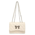 Creamy white quilted crossbody bag with silver bow accent and chain strap - White