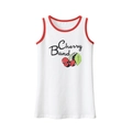 Abito smanicato bianco da bambina con stampa a ciliegie rosse e Cherry Band - Stampa a Ciliegie (HQ805 Crema) / Bianco Sporco / 90cm