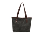 Borsa tote minimalista in tela grigio antracite con manici marroni e rivetti in metallo - Marrone Scuro