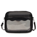 Black ita bag with transparent mesh window and wavy leather trim for display - Black