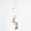 Natural agate slice wind chime with bohemian wood ring and beige weaving hanging rope - Raw Stone
