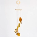 Natural yellow agate slice wind chime with wooden ring and handmade cotton rope - Yellow