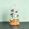 Miniature d'arbre en cristal d'améthyste sous dôme de verre et socle en liège déco - Améthyste