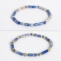 Blue natural stone beaded bracelet featuring square cylinders and golden or silver spacers - Blue Sodalite - Gold Spacers