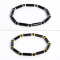 Minimalist black beaded bracelet featuring alternating gold and silver metal spacers - Obsidian - Gold Spacers