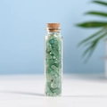Natural green gemstone chips in a transparent glass wishing bottle with cork stopper - Aventurine (5-7mm)